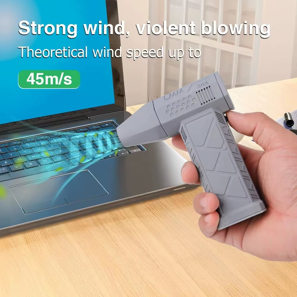Revolutionize Your Cleaning with the 130000RPM Mini Turbo Jet Fan Electric Air Duster - Adjustable Wind Speed & Rechargeable with Light!