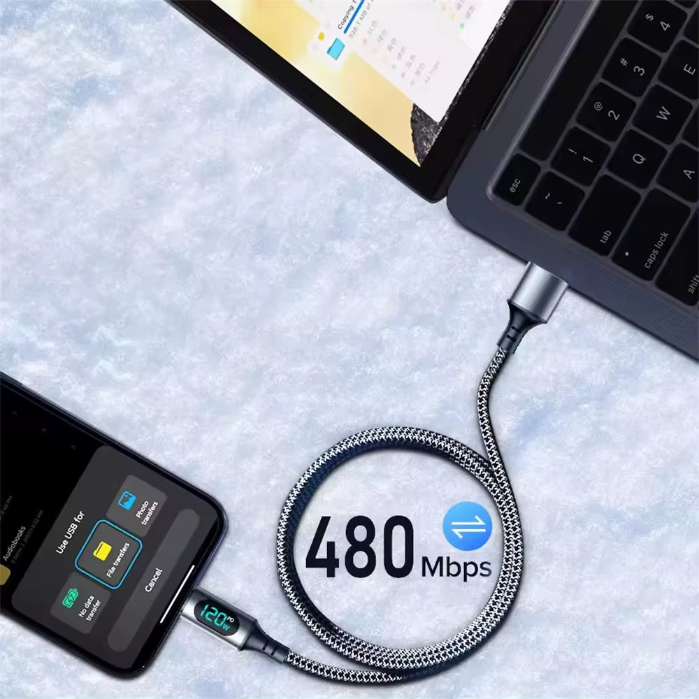 Experience Lightning-Fast Charging with Our 6A 120W USB A to Type C Super Fast Charge Cable - Perfect for Xiaomi, POCO, and Samsung Devices with LED Digital Display!