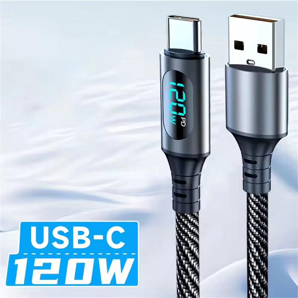 Experience Lightning-Fast Charging with Our 6A 120W USB A to Type C Super Fast Charge Cable - Perfect for Xiaomi, POCO, and Samsung Devices with LED Digital Display!
